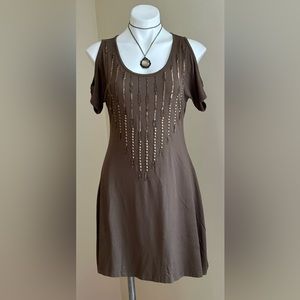 Charming Charlie NWT Olive Green Open Sleeves For Shoulders  Gold beading SZ S